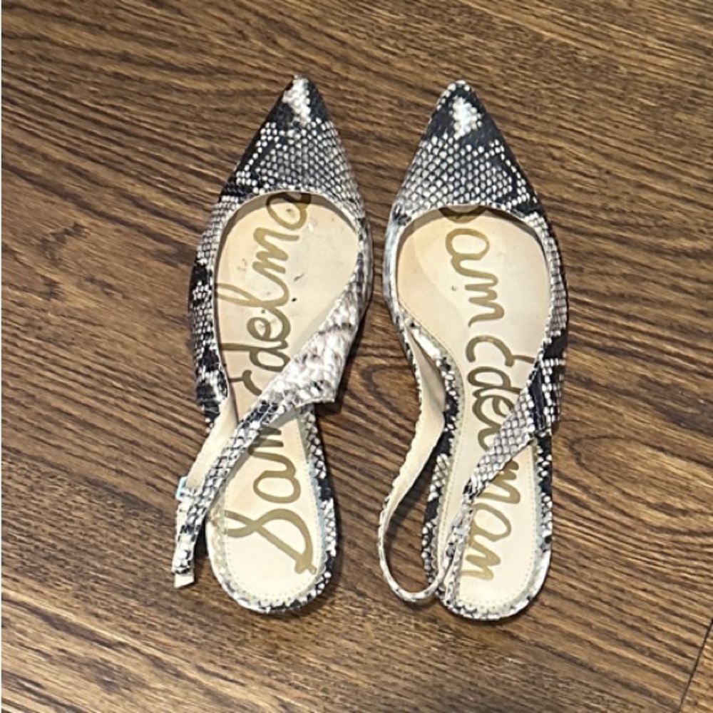 Sam Edelman Black and White Snake-Print Pointed Slingback Flats